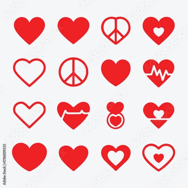Fototapeta Diverse Red Heart Icon Set Vector Collection