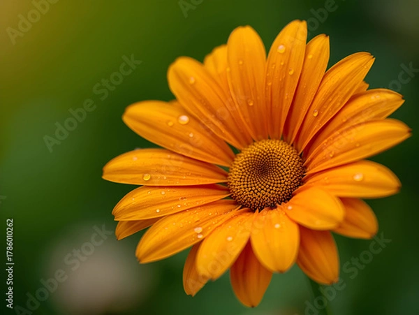 Obraz Bright orange daisy flower blooming beautifully in garden with soft blurred green background and natural sunlight macro photography