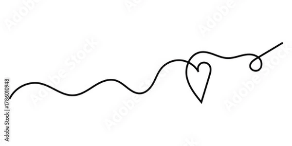 Obraz Isolated modern hand-drawn heart continues love icons on white background. Curved line continues love icons drawing on white page. EPS 10. 