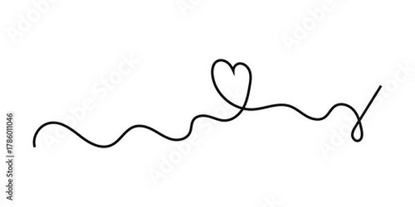 Obraz Isolated modern hand-drawn heart continues love icons on white background. Curved line continues love icons drawing on white page. EPS 10. 