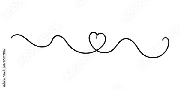 Obraz Hand-drawn heart line continues line icon on white background. Doodle drawing heart continues line icon on white page. Valentines day special hand-drawn heart line continues icon. EPS 10. 