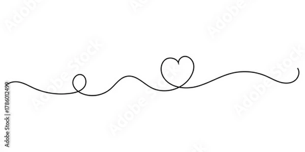 Obraz Modern isolated heart continues line drawing icons. Simple love drawing illustration line on white background. Valentine heart line drawing on white page. EPS 10. 
