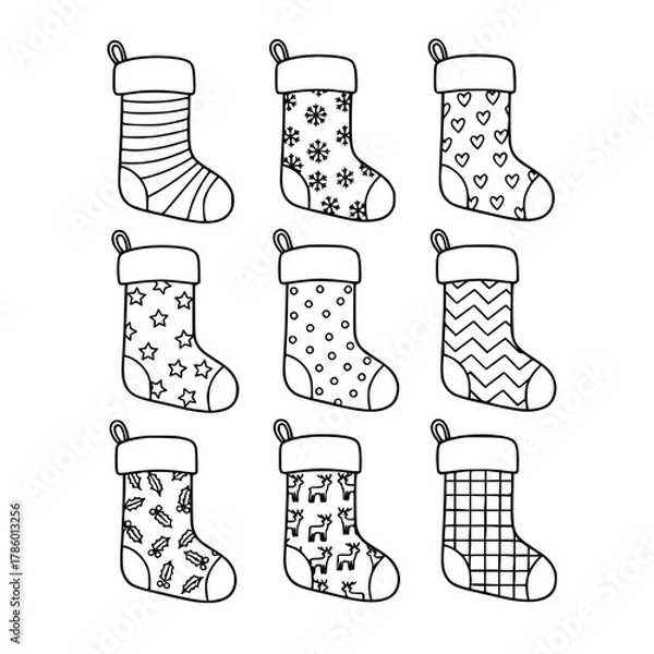 Obraz Christmas stockings with various hanging patterns