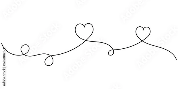 Obraz Valentine day special heart drawing continues line icon on white background. Vector doodle love continues line icon. EPS 10. 