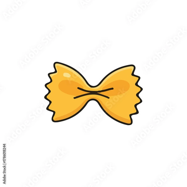 Fototapeta Cartoon illustration of a single, cooked farfalle pasta bow tie shape, isolated on white background.