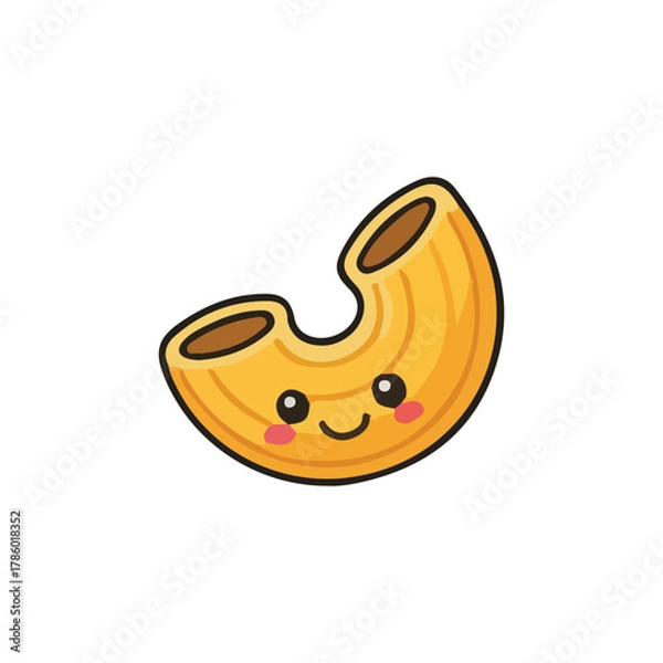 Fototapeta A cheerful cartoon macaroni pasta smiling with rosy cheeks on a white background.