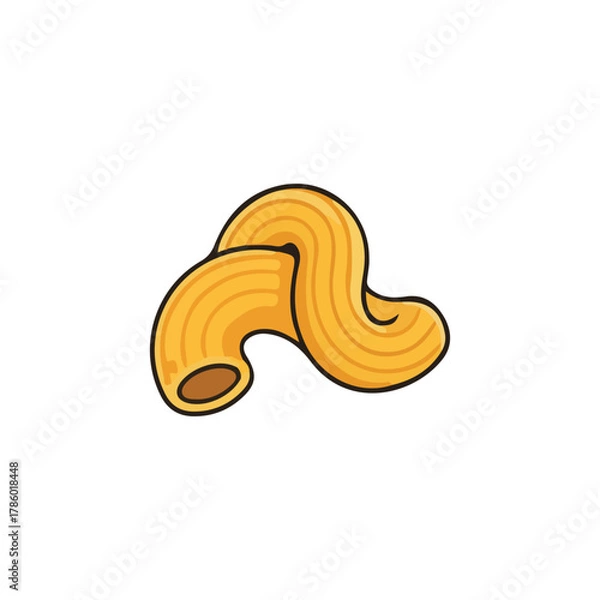 Fototapeta Cartoon illustration of a single, curved elbow macaroni noodle on a white background.