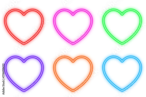 Obraz Heart outline neon light frame set of colorful shaped object elements isolated on white background