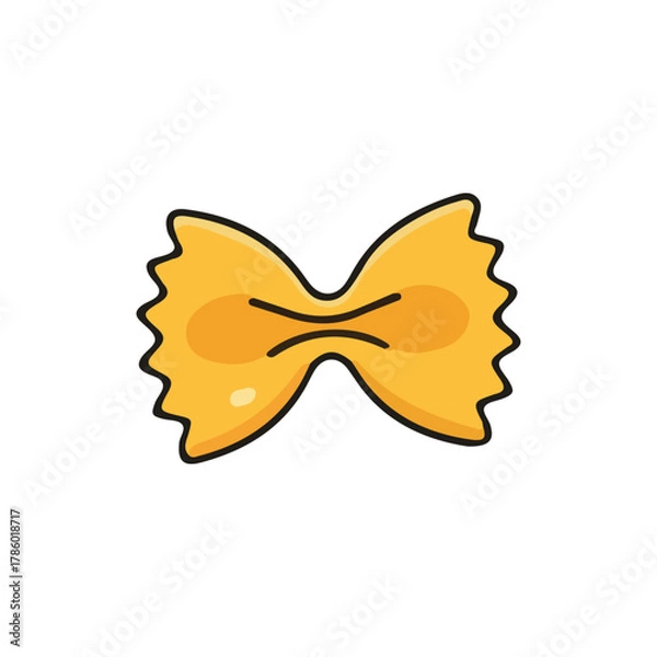 Fototapeta Isolated illustration of a single, cooked farfalle pasta bow tie shape, presented on white.