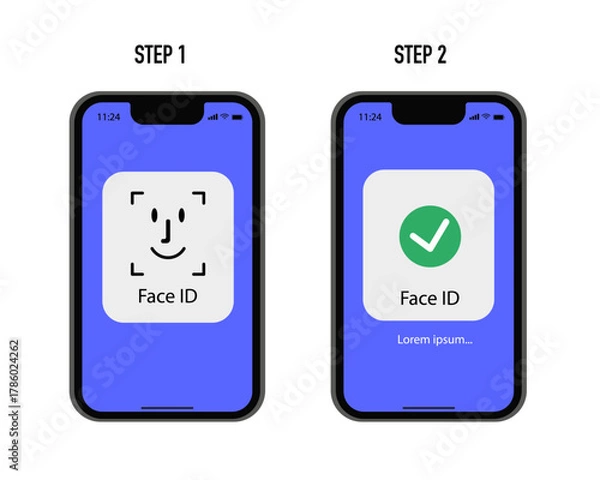 Fototapeta Verification ID is an illustration of Verification ID using system of face recognition and personal ID. The concept is take a photo by holding their own ID to get verified. Vector illustration.