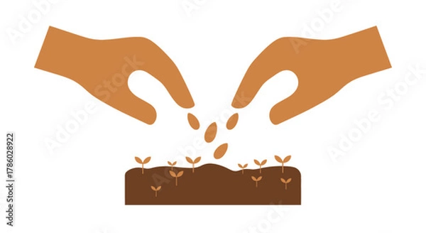 Fototapeta Hands Planting Seeds in Soil Illustration.
