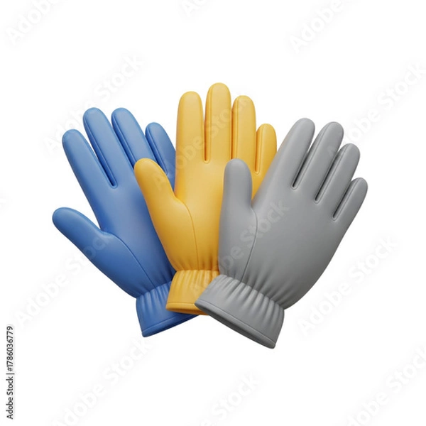 Fototapeta Three colorful gloves isolated on transparent background