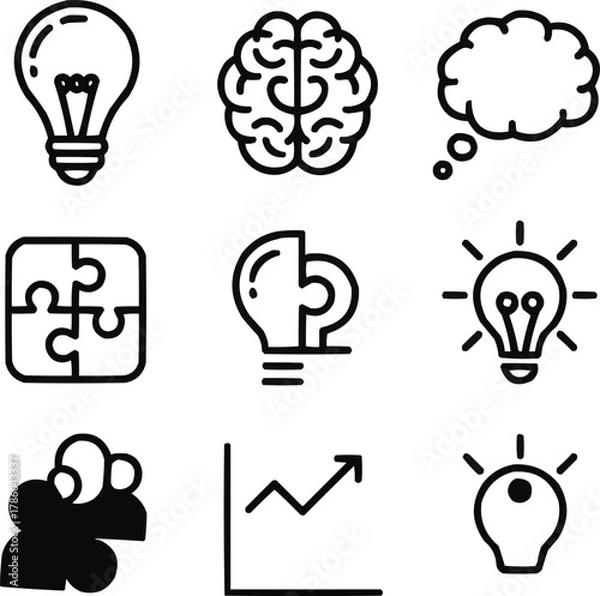 Fototapeta Brainstorm & Creativity Outline Icons   Ideas, Innovation, and Thinking Symbols