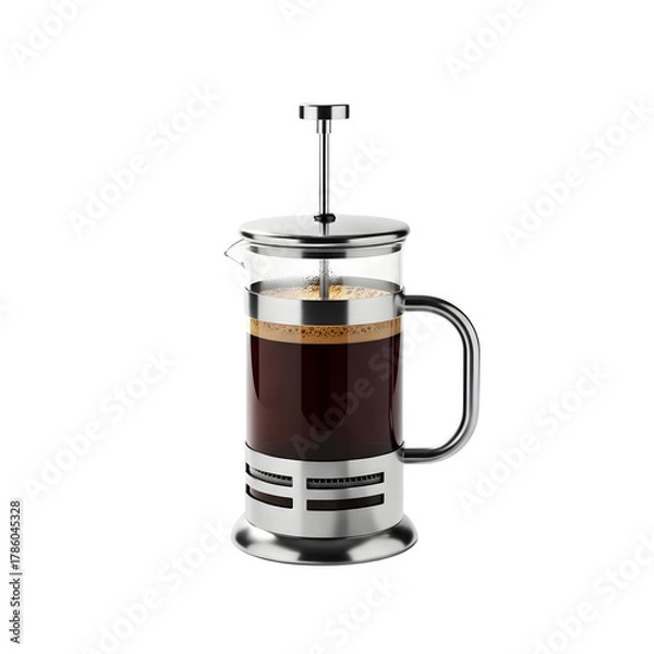 Fototapeta French press coffee maker, perfect for cafe, brewing, barista, espresso, and morning drink design projects. isolated on white or transparent background.PNG format.