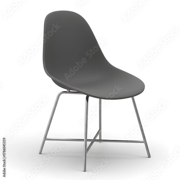 Fototapeta minimalist dining chair 3D render, curved plastic shell, metal base