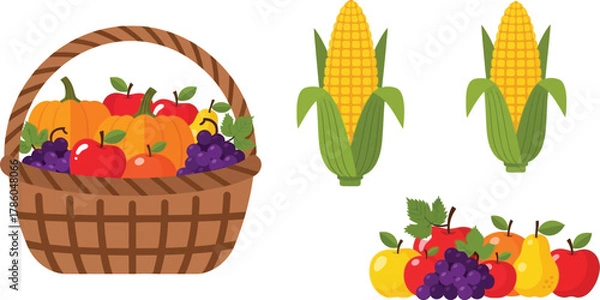 Obraz Basket full of autumn harvest fruits and vegetables