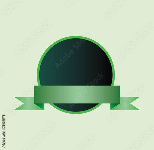 Fototapeta Green circular badge with ribbon , vector illustration