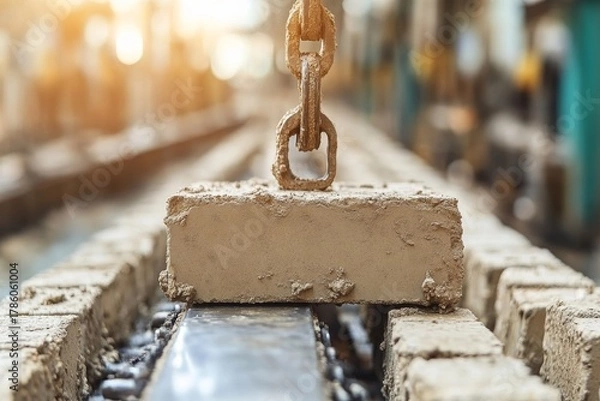 Fototapeta selective focus automated brick stacking machine