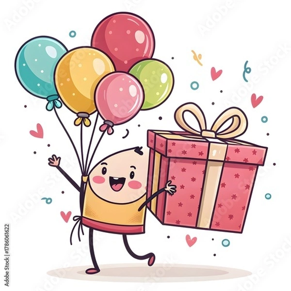 Obraz Colorful Gift Box Illustration with Balloons