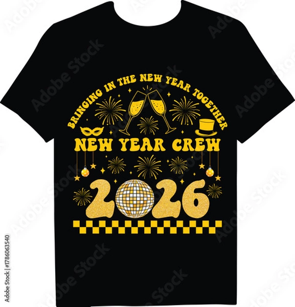 Fototapeta Celebrate the arrival of 2026 with our festive new year crew tshirt design, perfect for ringing in the new year together in style and creating lasting memories