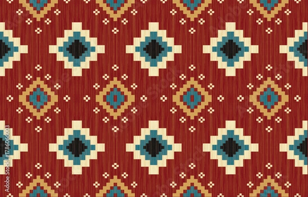 Fototapeta Southwest Native American seamless pattern, boho tribal Aztec Navajo geometric textile design, desert ethnic fabric background.