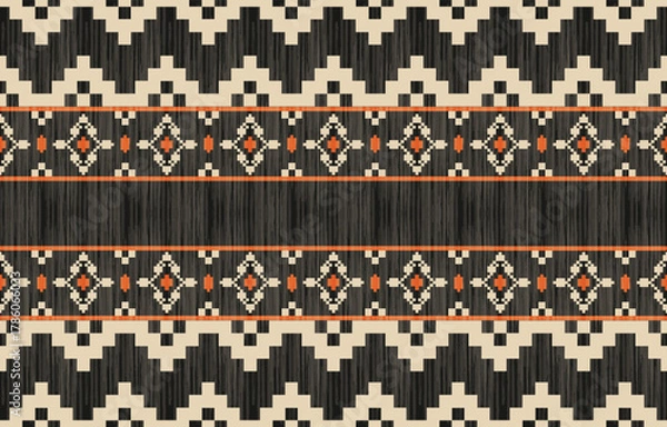 Fototapeta Southwest Native American seamless pattern, boho tribal Aztec Navajo geometric textile design, desert ethnic fabric background.