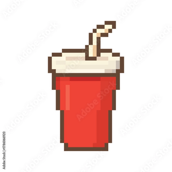 Fototapeta Pixel Art Soda Drink in Cup with Straw Icon Vector Illustration