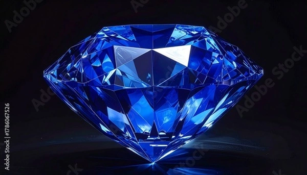Fototapeta Faceted blue gemstone with brilliant cut on dark background, showcasing dazzling reflections, vivid color, and high craftsmanship.