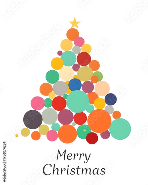 Fototapeta Abstract Christmas Tree Made of Colorful Circles with “Merry Christmas” Text