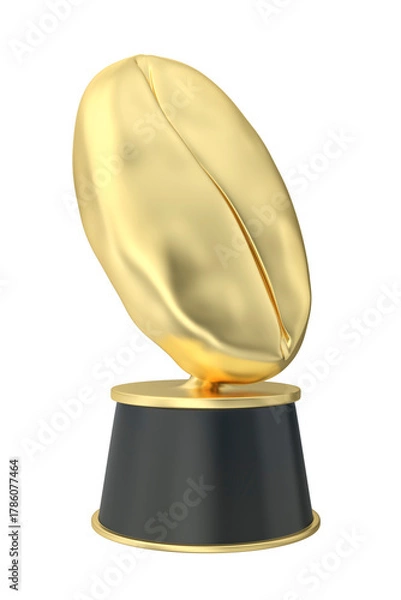 Obraz Golden trophy with coffee bean on transparent background