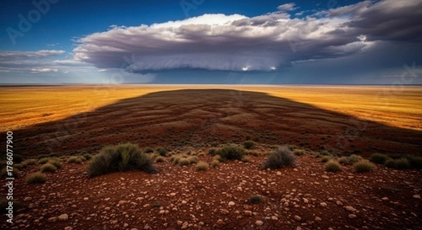 Obraz Vast Australian Outback Landscape Under Dramatic Storm Clouds.