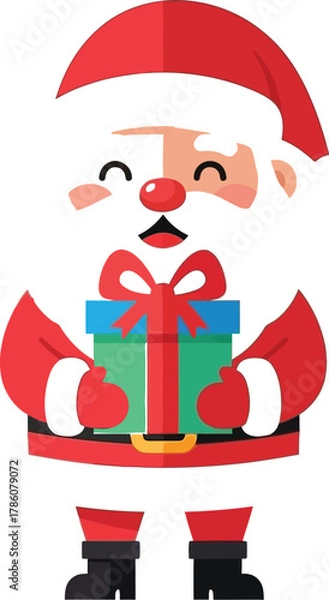 Obraz Cheerful santa claus holding a christmas gift with a happy expression on his face