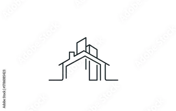 Obraz Minimalist outline of a house and skyscrapers, depicting urban development