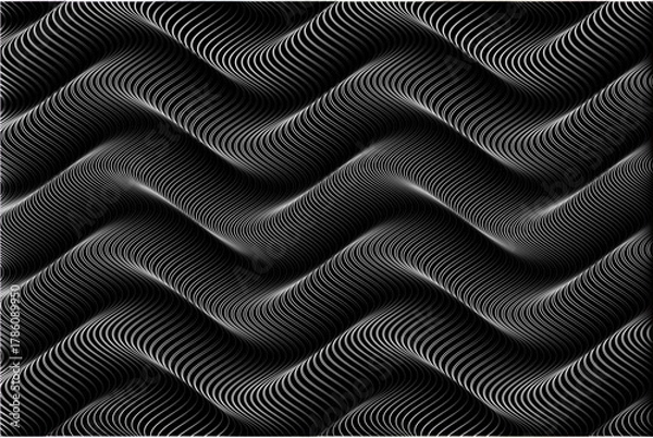 Fototapeta Abstract Black and White Wavy Grid Pattern