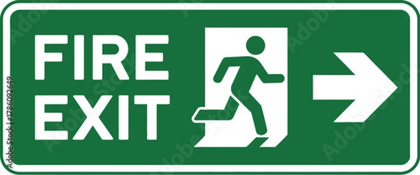 Obraz Find green fire exit sign emergency escape route safety evacuation direction