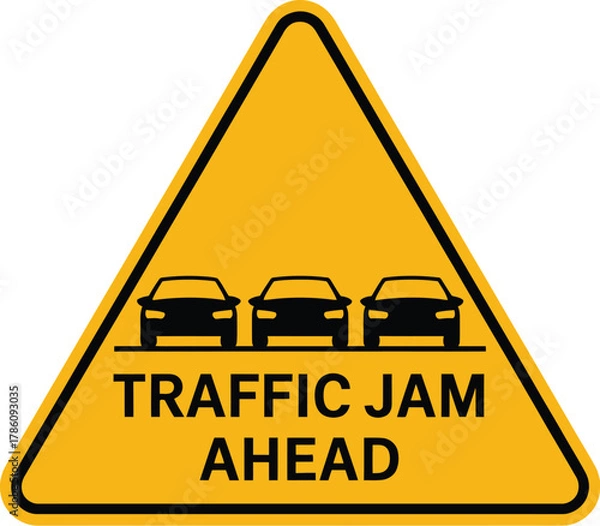 Obraz Traffic jam ahead sign vector illustration for road safety and awareness