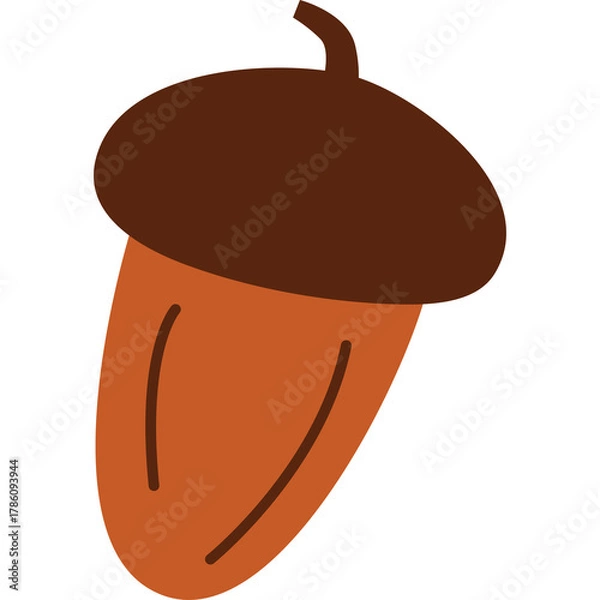 Fototapeta A simple brown and orange acorn illustration on a transparent background featuring a smooth texture and a subtle stem detail perfect for autumn themed designs