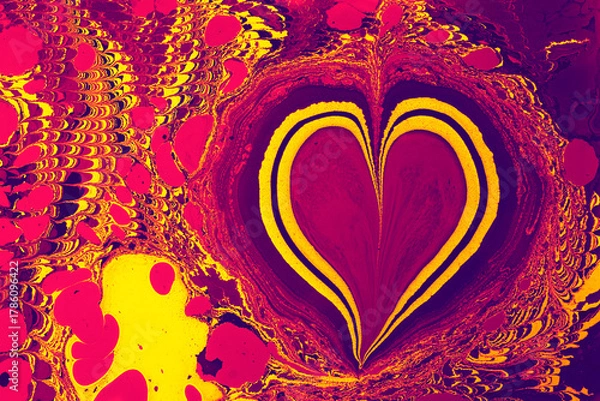 Obraz Abstract marbling heart pattern for fabric, design. Creative marbling background texture