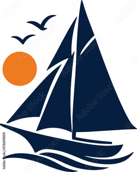 Fototapeta Sailboat Adventure Scalable SVG Vector Graphic with Editable Paths and Layers for Web, UI Design, Digital Art, and Print Applications