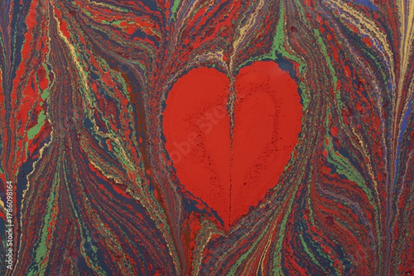 Fototapeta Abstract Ebru marbling painting background with with heart patterns