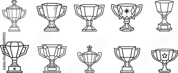 Fototapeta Coloring page of a trophy cup, black and white line art, very bold outlines, simple shapes, isolated on a plain white background, no shading