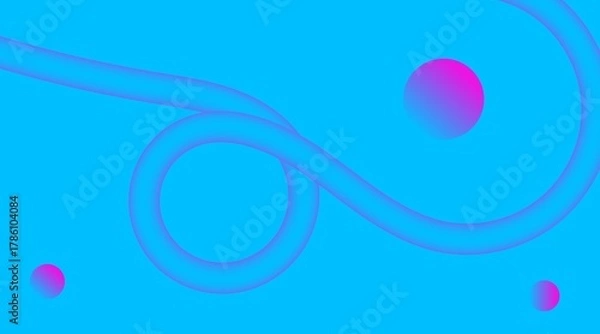 Fototapeta A vibrant abstract image featuring swirling lines and oval shapes in bright pink against a solid cyan background design art.