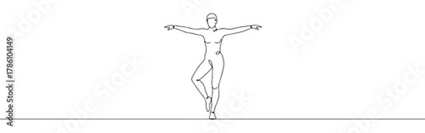 Fototapeta Continuous one line drawing of a person standing with arms outstretched. Concept of balance, freedom and happiness