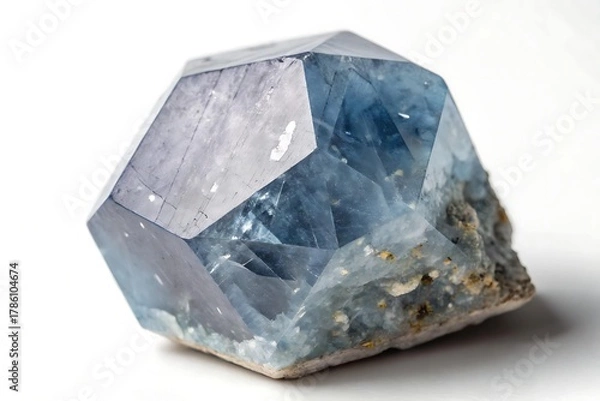Fototapeta A blue corundum crystal with hexagonal shape on white