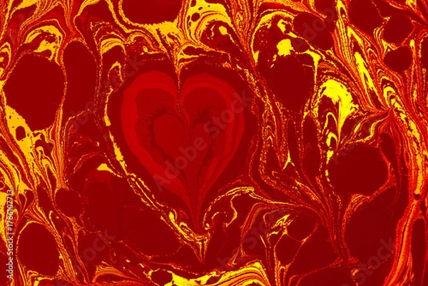 Obraz Abstract marbling heart pattern for fabric, design. Creative marbling background texture