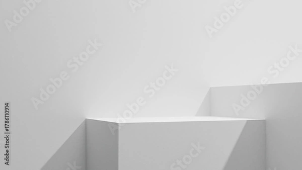 Fototapeta White table copy space mock up abstract background with soft sunlight and shadows, white advertisement design mock up empty copy space. Gray wall and podium background for presentations wallpaper