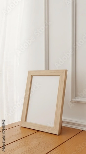 Obraz Minimalist Wooden Photo Frame on a Wooden Surface