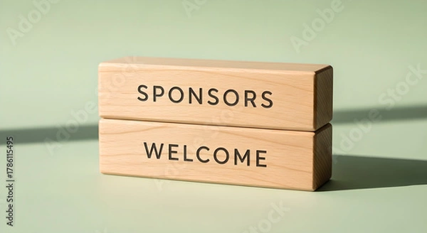 Obraz Sponsors Welcome Wooden Blocks Green Background Copy Space