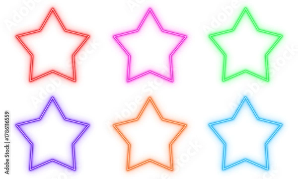 Obraz Stars outline neon light frame, set of colorful shaped object elements isolated on white background