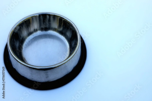 Fototapeta Overhead shot of a portable pet bowl on a plain background. Minimalist flat lay composition perfect for branding, sustainable pet products, and lifestyle marketing visuals